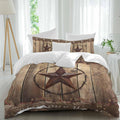 Vintage Duvet Cover Set Queen Size 4 Pieces Western Country Brown Texas Star Wood Grain Farmhouse Bedding Set with Zipper Closure, 1 Comforter Cover 86x86 Inches 1 Flat Sheet & 2 Pillow Cases