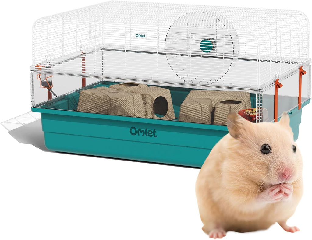 Omlet Hamster Cage | Large, Safe & Customizable Space | Easy Clean Hamster Cage | Unique Anti Spill Hamster Bedding Tray | Includes a Hamster Silent Wheel, Food Bowl, Water Bottle & 2 Hides