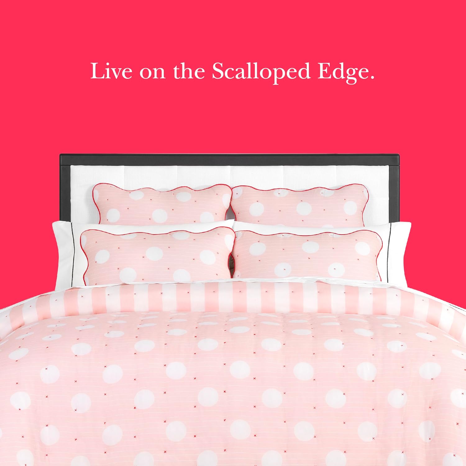 kate spade new york Stripe Dot 3-Piece King Quilt Bedding Set, 100% Cotton Reversible Cover, All Season Warmth Bedding, Machine Washable, Pink
