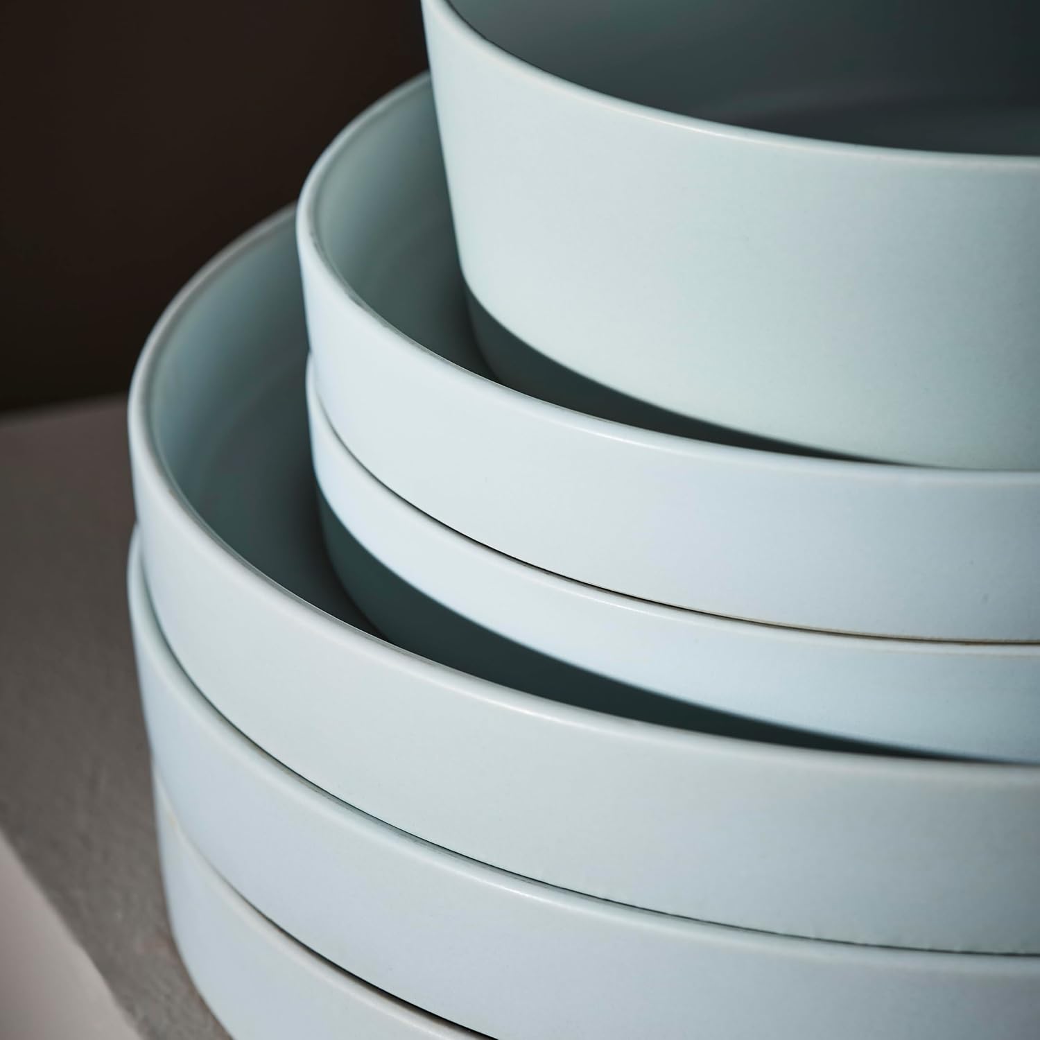 Stone by Mercer Project MODAN 24-Piece Stoneware Dinnerware Set, Plates and Bowls Sets, Dish Set for 8, Blue-Grey