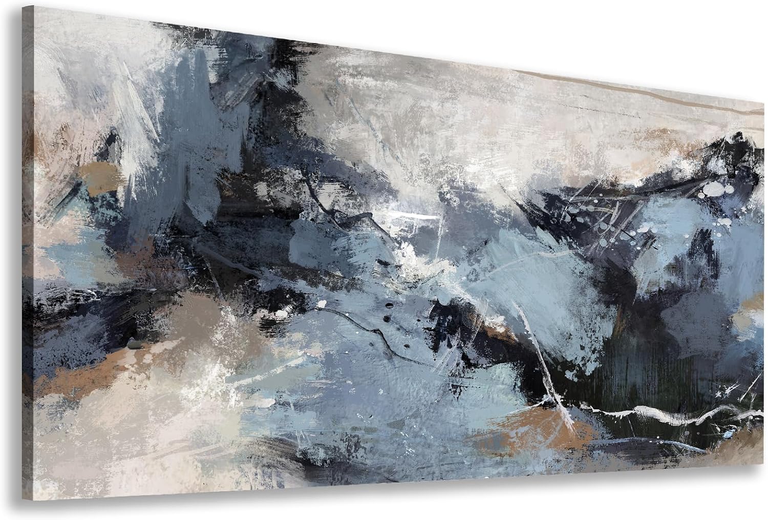 Shoci Large Abstract Wall Art - Black Blue Canvas Pictures Aesthetic Gray Brown Painting Prints Decor Modern Abstract Ink Artwork Wall Art for Living Room Bedroom Home Office Decoration 29' X 58'