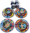 16-Piece Talavera Dinnerware Set | Hand-Painted Mexican Pottery with 4 Large 11.5' Plates, 4 Small 8' Plates, 4 Bowls, and 4 Mugs | Unique, Artisan-Made Ceramic Dish Set