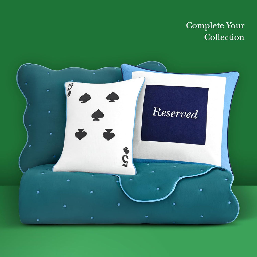 kate spade new york Scalloped Edge 2-Piece Twin Quilt Bedding Set, 100% Cotton Voile Reversible Cover, All Season Bedding, Machine Washable, Blue Spruce