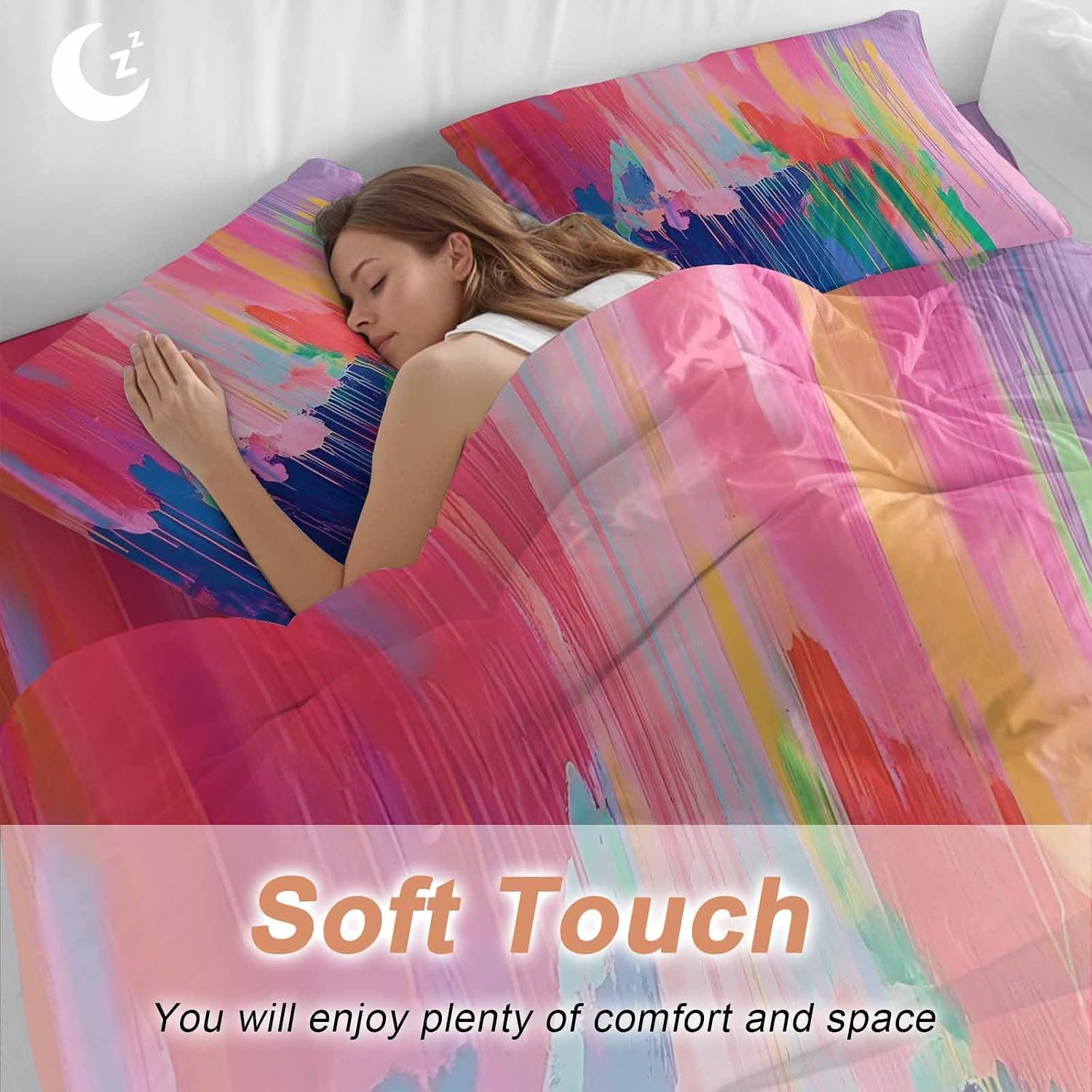 Prime Leader Colorful Abstract Duvet Cover Set Queen Size 4 Pieces Multicolor Fantasy Aesthetic Bedding Set with Zipper Closure, 1 Comforter Cover 90x92 Inches 1 Flat Sheet & 2 Pillow Cases