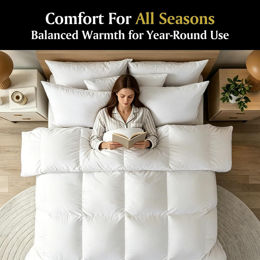 Beautyrest Goose Down Fiber Comforters Queen Size, All Season Luxury White Duvet Insert, 100% Cotton Fabric, Hotel Collection Fluffy Breathable Bedding Comforters, 8 Corner & Center Loops, 90x90 Inch