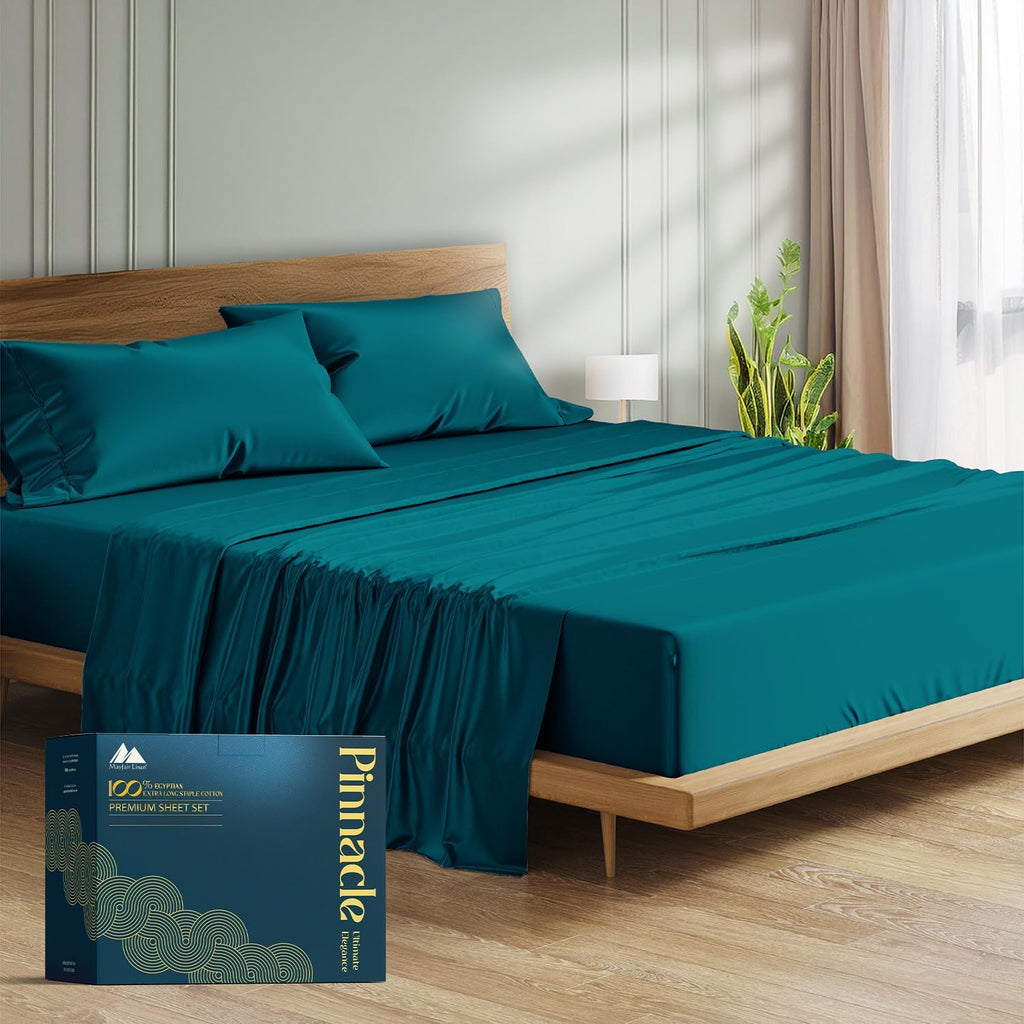 Mayfair Linen 100% Egyptian Cotton Sheets California King Size - Luxury 1500 Series Cal King Sheets Set Egyptian Cotton (4 PC, Teal), Silky Soft, Cooling Sateen Weave Hotel Collection Bedding