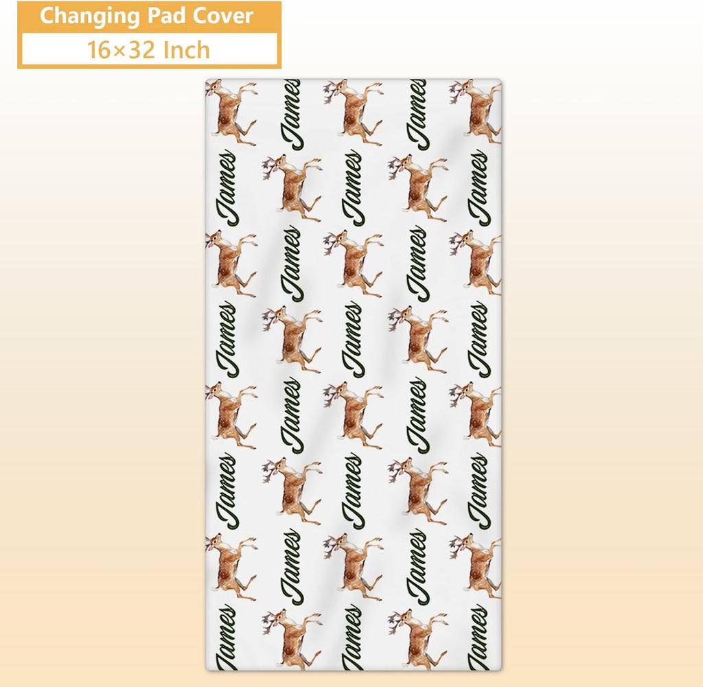 Terwex Custom Baby Crib Bedding Set, 5 Pcs Personalized Name Baby Crib Sets for Infant Toddler, Green Woodland Deer Nursery Bedding Set for Boys Girls, Double Layer Baby Bedding Sets Customized Gifts