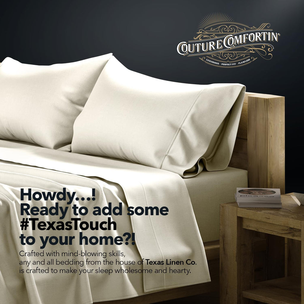 TEXAS LINEN CO. 100% Egyptian Cotton Queen Sheets Set - Luxury 1500 Series Couture Comfortin' Collection Egyptian Cotton Sheets Queen Size Bed Set (4 PC, Ivory), 17' Deep Pocket, Hotel Bedding Set