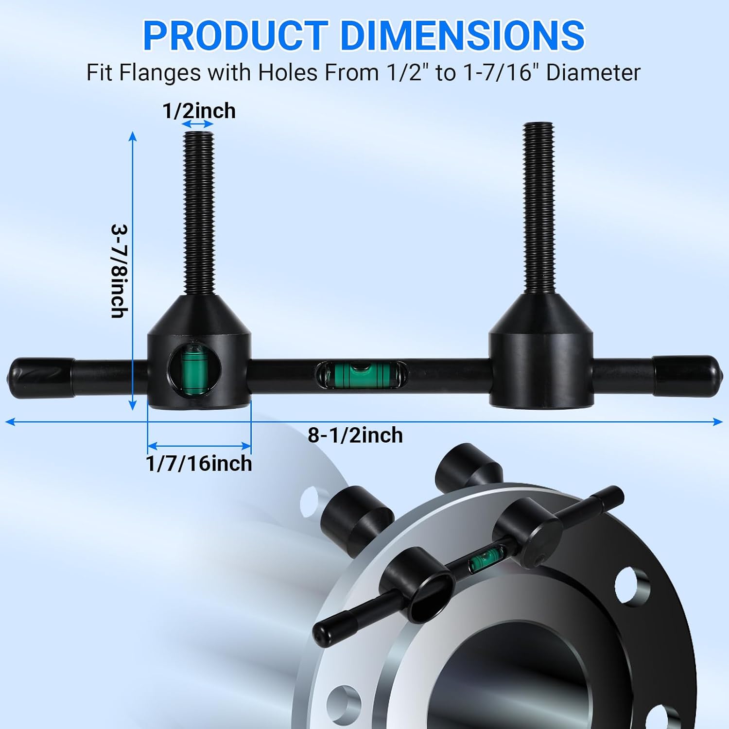 Magnetic Centering Head, Pipefitter Tools Y-Shape w/Adjustable Dial Bubble Protractor, Flange Aligner Will Fit Flanges with Holes From 1/2' to 1-7/16' Diameter Threaded Pipe Flange Leveler Set