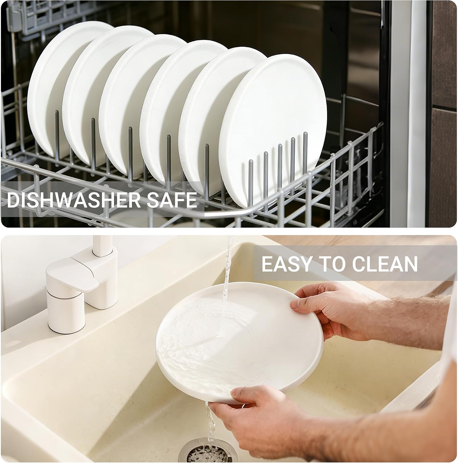 GZG Classic Series - Plates and Bowls Set for 6, 18 Piece Stoneware Dinnerware Sets, Microwave and Dishwasher Safe Lead-Free Handcrafted Ceramic Dishes Set - Ivory White