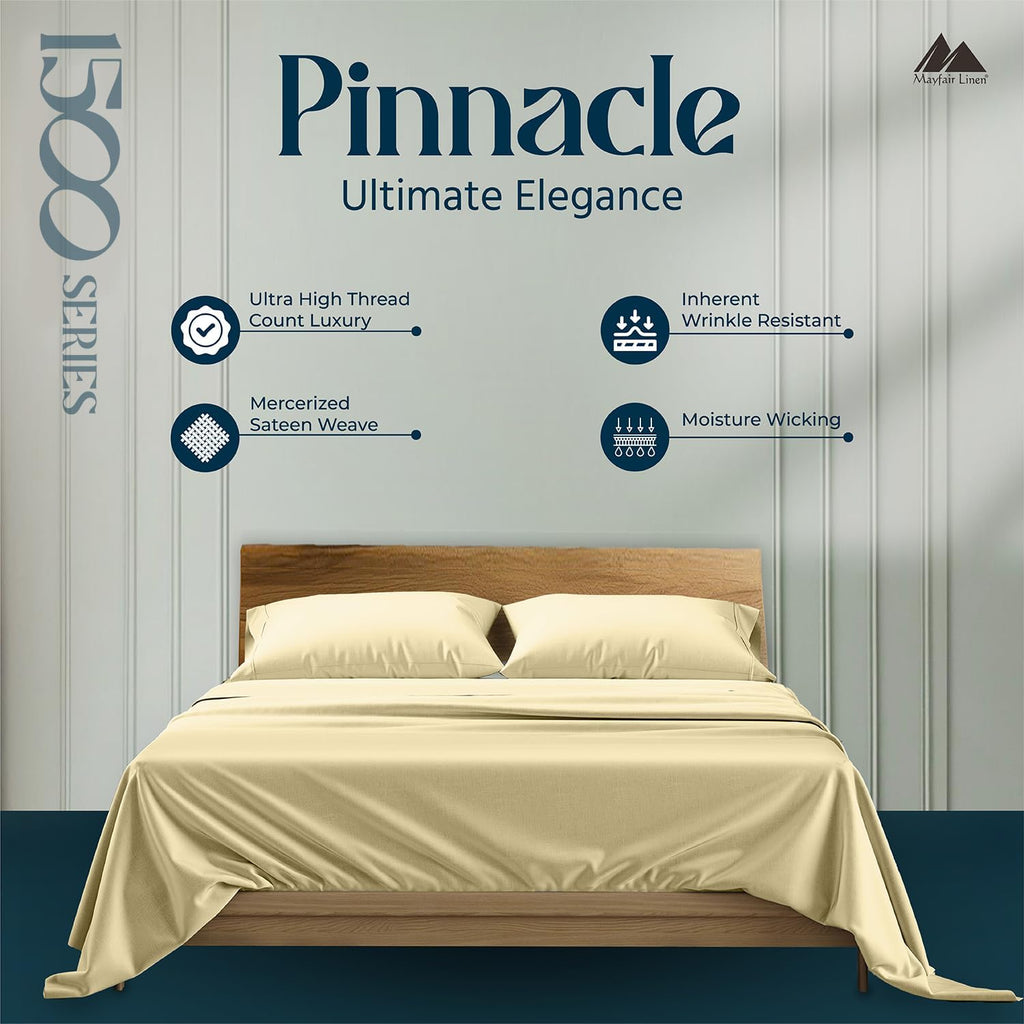 Mayfair Linen 100% Egyptian Cotton King Size Sheets Set - Luxury High Thread Count Egyptian Cotton Sheets King Size (4 PC, Beige), 17' Deep Pocket, Silky Soft, Cooling Sateen Bedding