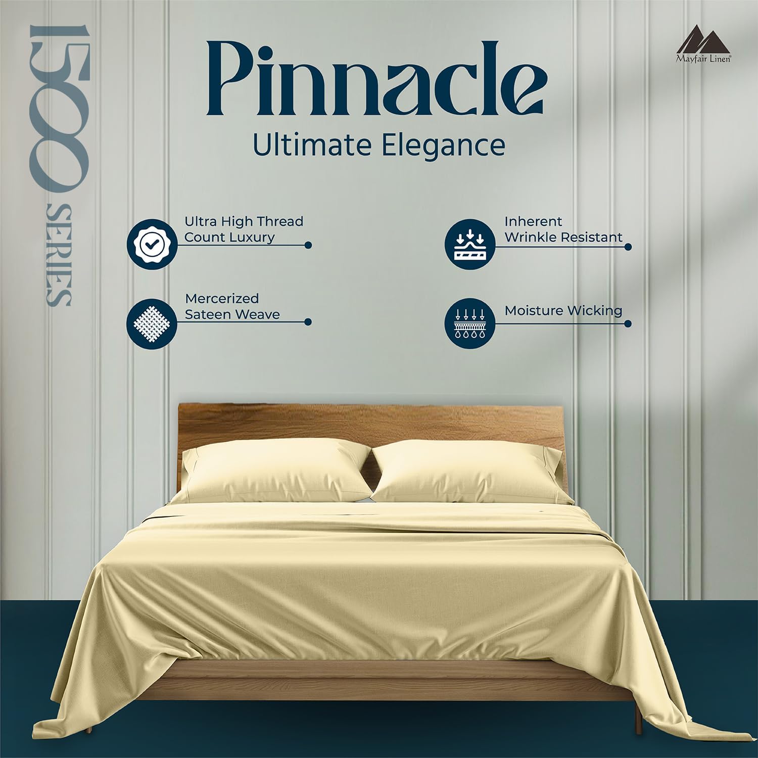 Mayfair Linen 100% Egyptian Cotton King Size Sheets Set - Luxury High Thread Count Egyptian Cotton Sheets King Size (4 PC, Beige), 17' Deep Pocket, Silky Soft, Cooling Sateen Bedding