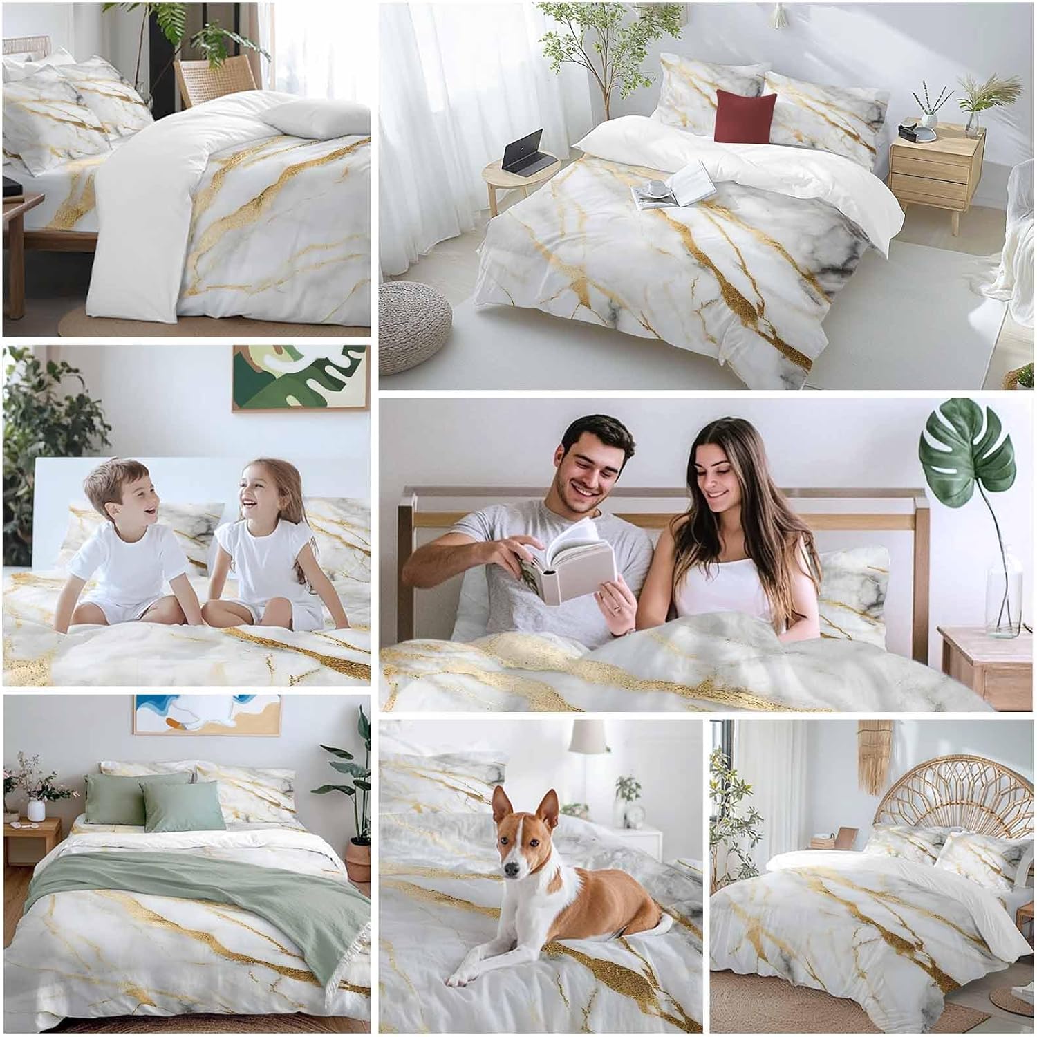 Prime Leader Gray Gold Marble Duvet Cover Set Queen Size 4 Pieces Modern Abstract Luxury Ink Texture Bedding Set with Zipper Closure, 1 Comforter Cover 86x86 Inches 1 Flat Sheet & 2 Pillow Cases