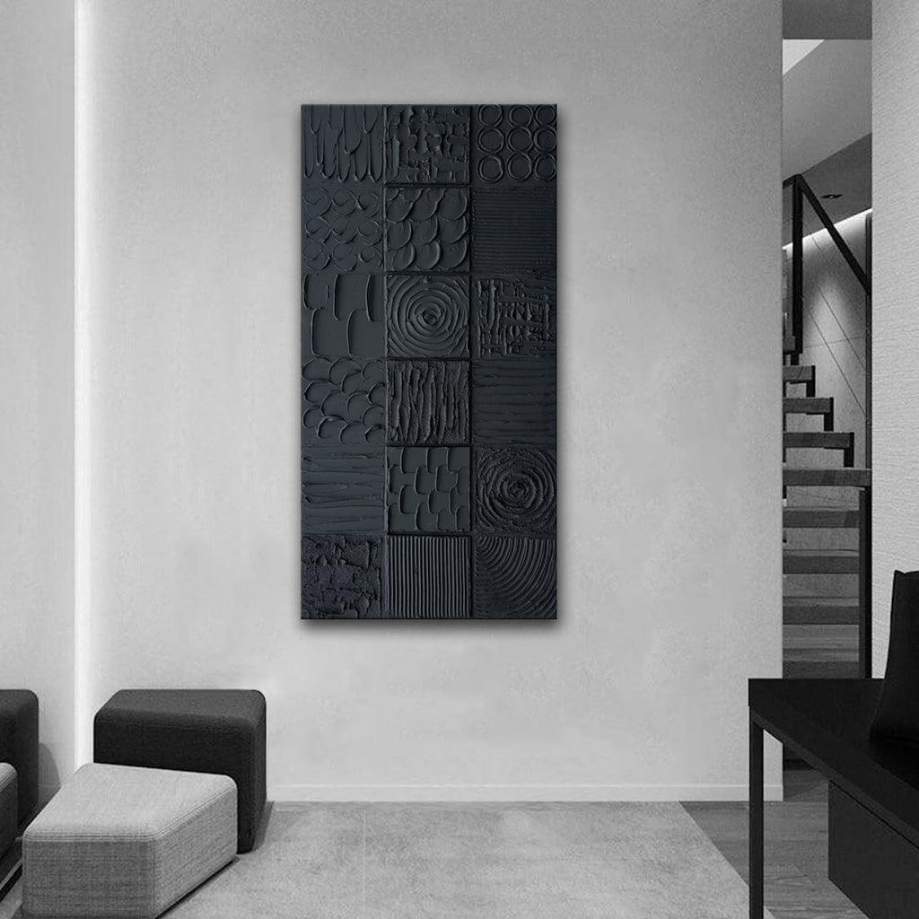 zoinart Pure Black Textured Wall Art 48x24 Inches Modern Abstract Oil Paintings on Canvas Wall Art for Living Room Bedroom Wall Decor