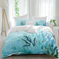 Prime Leader Blue Gradient Coral Duvet Cover Set Queen Size 4 Pieces Ocean Coastal Sea Watercolor Coral Bedding Set with Zipper Closure, 1 Comforter Cover 92x106 Inches 1 Flat Sheet & 2 Pillow Cases
