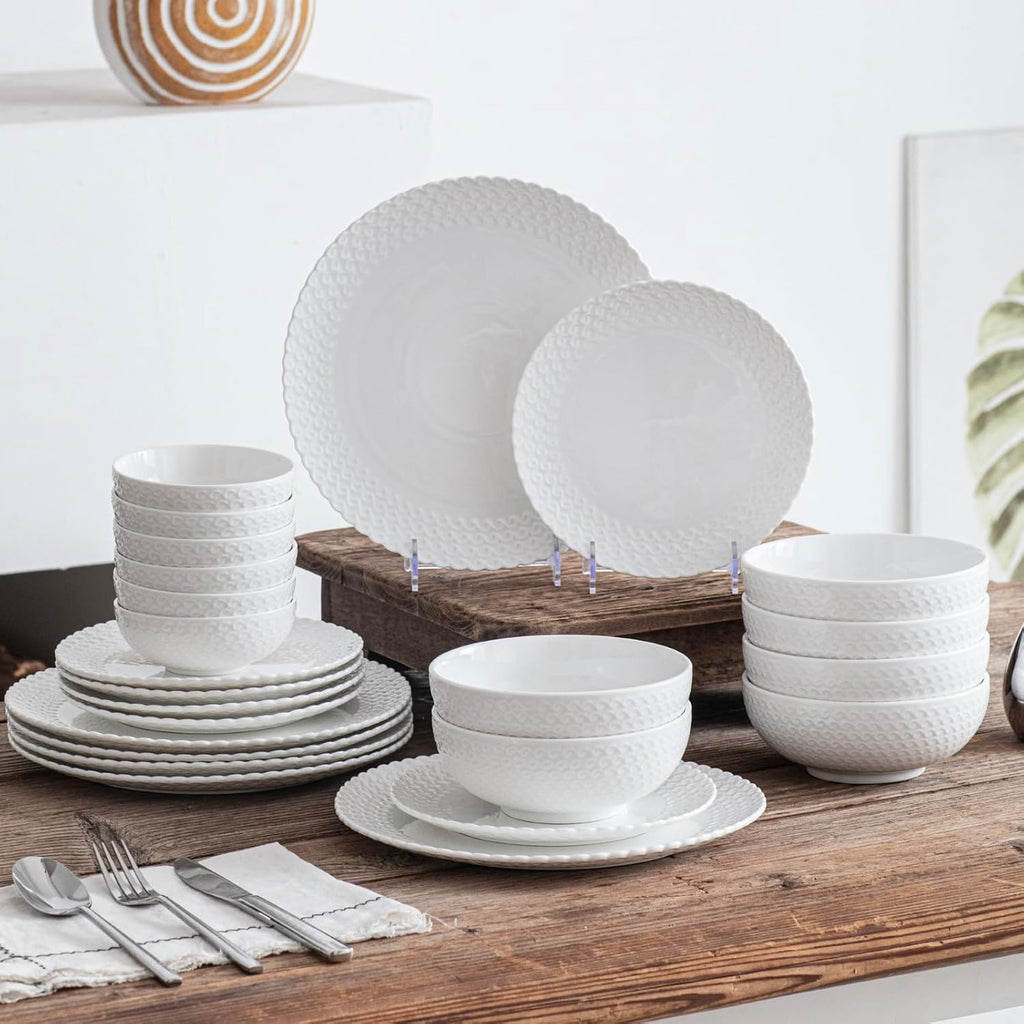 HOMBENE Dinnerware Set, 24 Piece Plates and Bowls, Porcelain Dinner Set for 6, Modern Dish Sofia Collection