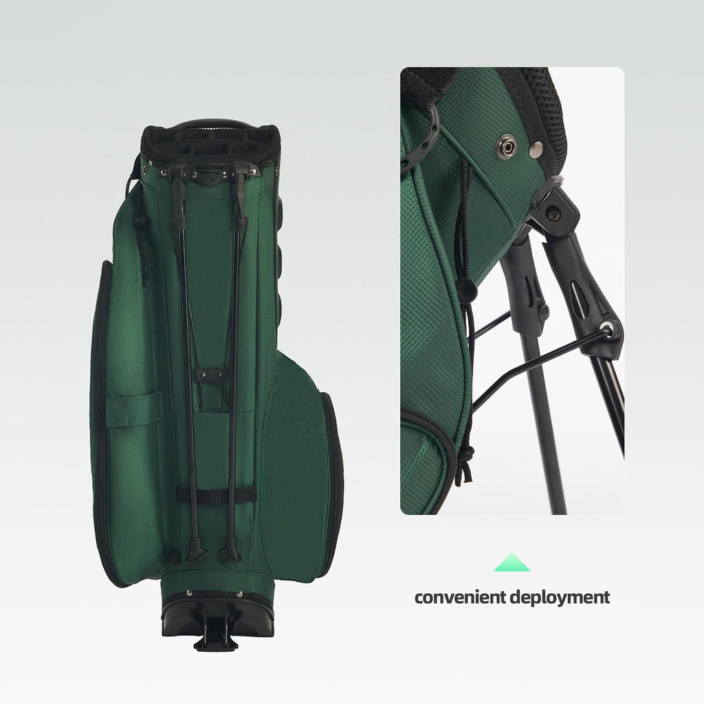 Lightweight Golf Stand Bag with 14 Way Full-Length Dividers, 7 Zippered Pockets and Rain Cover, with Handles and Dual Strap