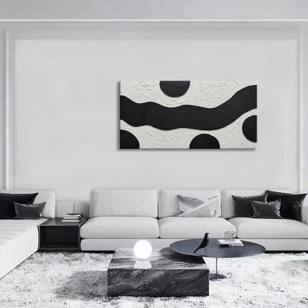 zoinart Hand-Painted Black and White Abstract Oil Paintings Modern Canvas Wall Art, Minimalist Texture Artwork for Living Room Bedroom Office Wall Decor Ready to Hang