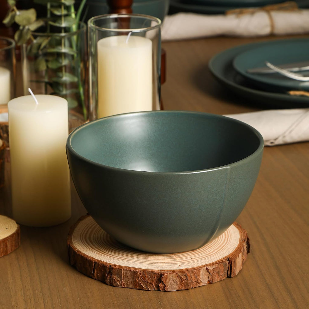 Stone Lain Infinity 24-Piece Dinnerware Set Stoneware, Plates and Bowls Set, Dishwasher and Microwave Safe, Dish Set for 8, Green
