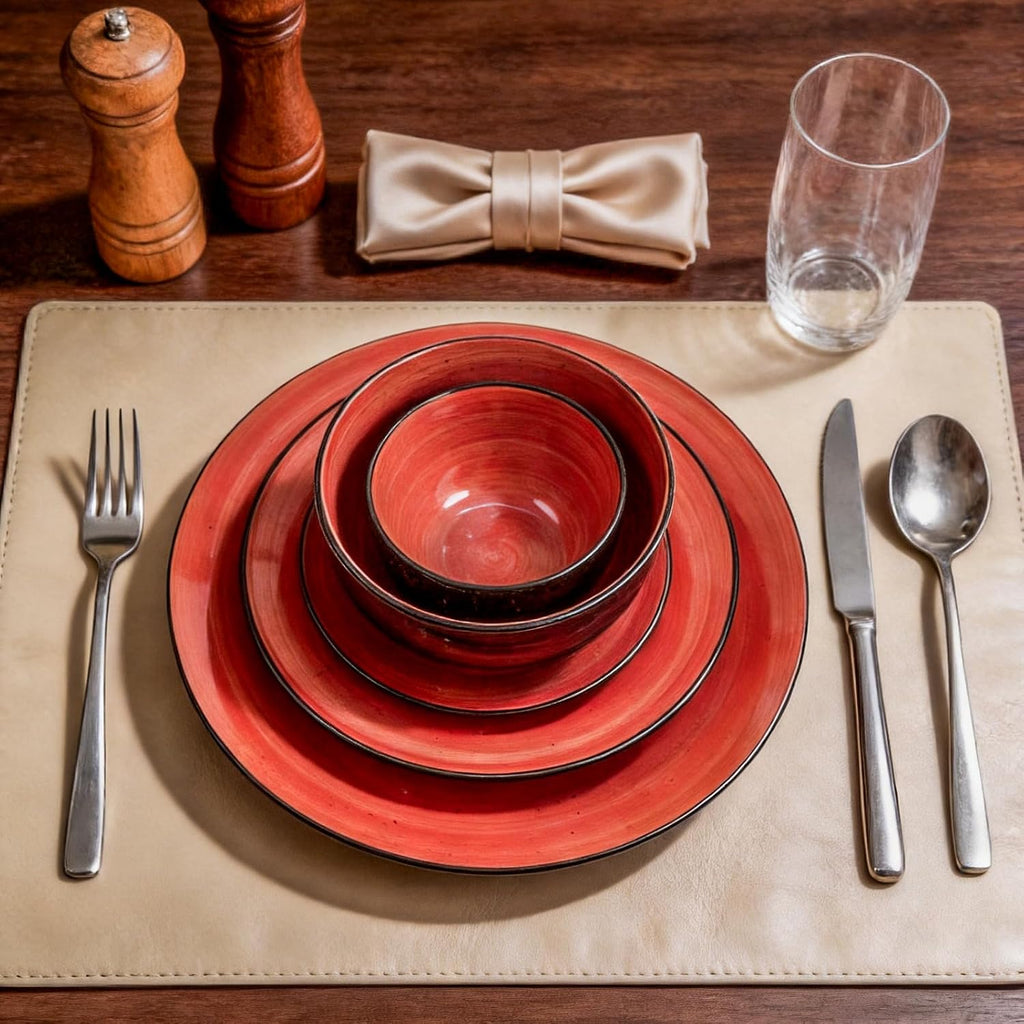 Stoneware Sonoma 56pc Dinnerware Set, Black + Speckled Spin Wash Red
