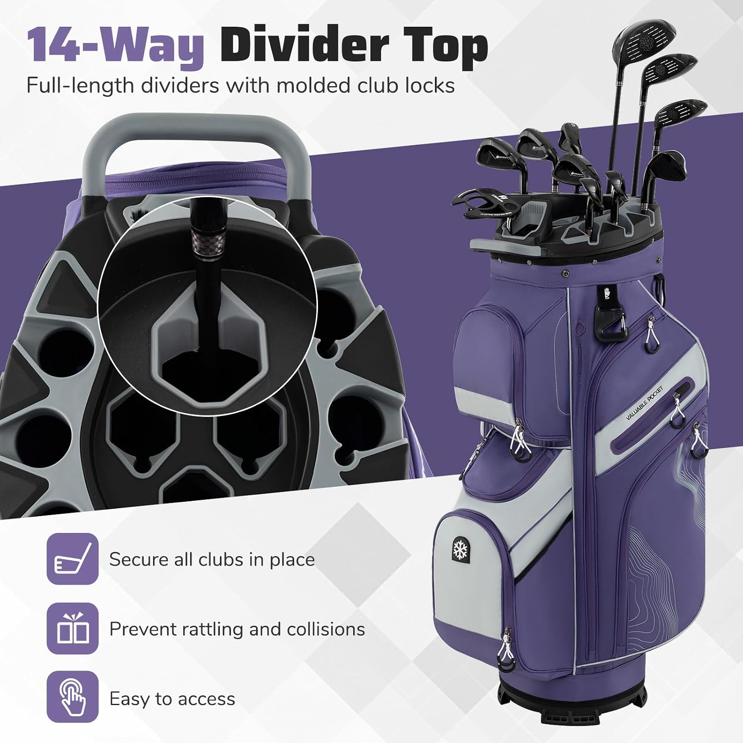 Goplus Lightweight Golf Cart Bag, Molded Lock Top Golf Club Bag w/14-Way Full Length Organizer Dividers, 11 Pockets, Cooler Bag, Straps, Umbrella Holder & Rain Hood for Men Women