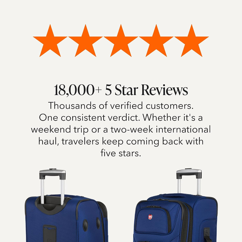 SWISSGEAR Sion Softside Expandable Spinner Luggage Durable Lightweight Travel Suitcase, Blue, Carry-On