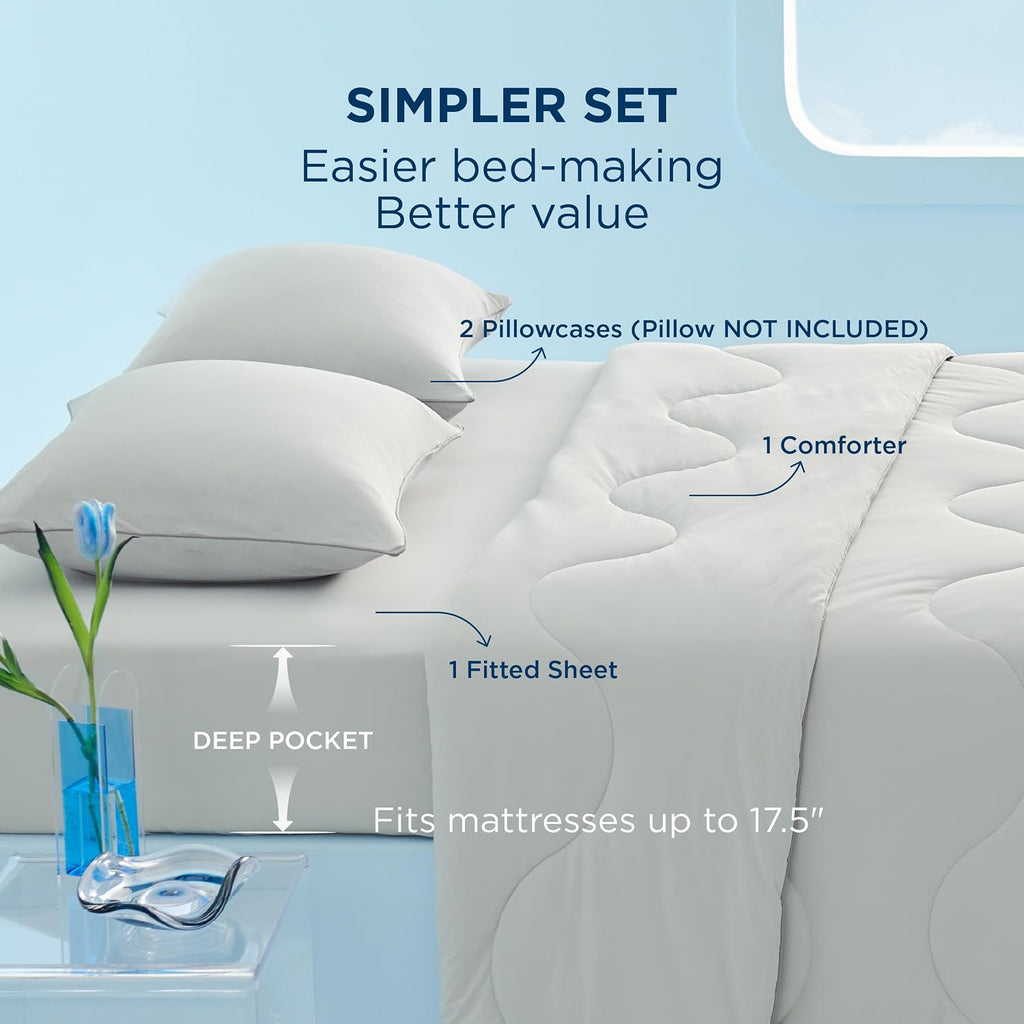 Bedsure Cooling Comforters King Size Set 4 Pieces, Grey Cooling Blanket for Hot Sleepers, Double-Sided Cool Tech King Bedding Set with Breathable Lightweight Comforter, Sheet & Pillowcases
