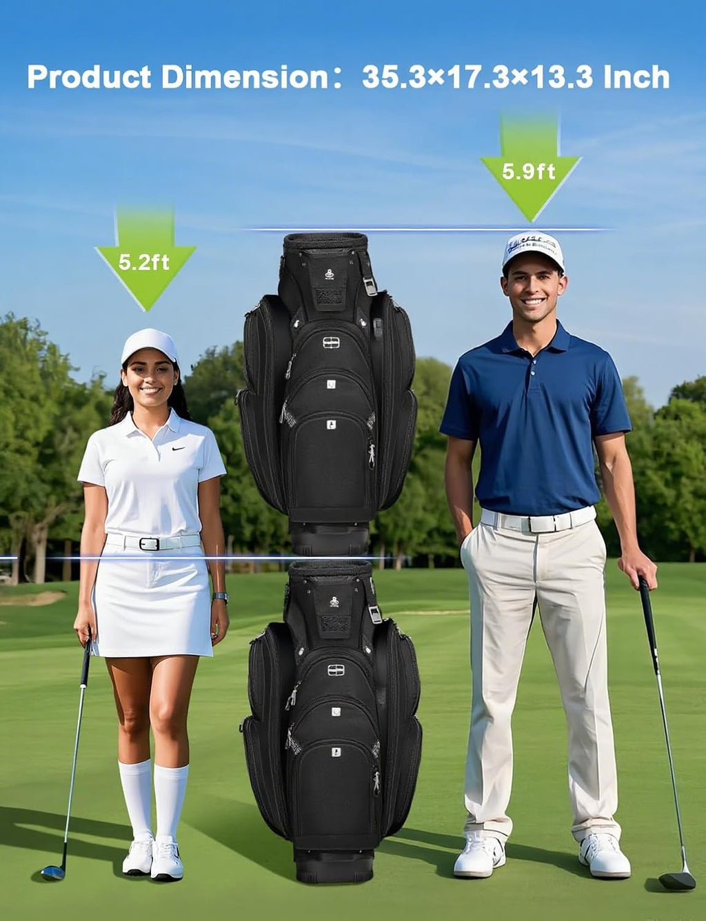 Vancropak Golf Cart Bag, Golf Gifts for Men with 15 Way Divider Top, USB Charging Port, Waterproof Protective Rain Cover, Shoe Compartment, Cooler Pocket, Tracker Slot, Umbrella Holder, Golfer Gifts