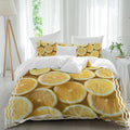 Yellow Lemon Duvet Cover Set Queen Size 4 Pieces Retro Country Watercolor Fruit Farmhouse Stripes Bedding Set with Zipper Closure, 1 Comforter Cover 92x106 Inches 1 Flat Sheet & 2 Pillow Cases