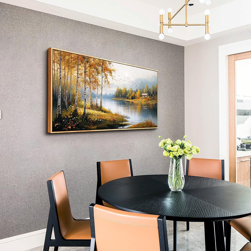 ERQINHUA Large Canvas Wood Framed Wall Art Living Room Wall Decor For Bedroom Forest Landscape Painting Lakeside Watercolour Wall Pictures Artwork Picture Office Farmhouse Home Decorations 24x48 In