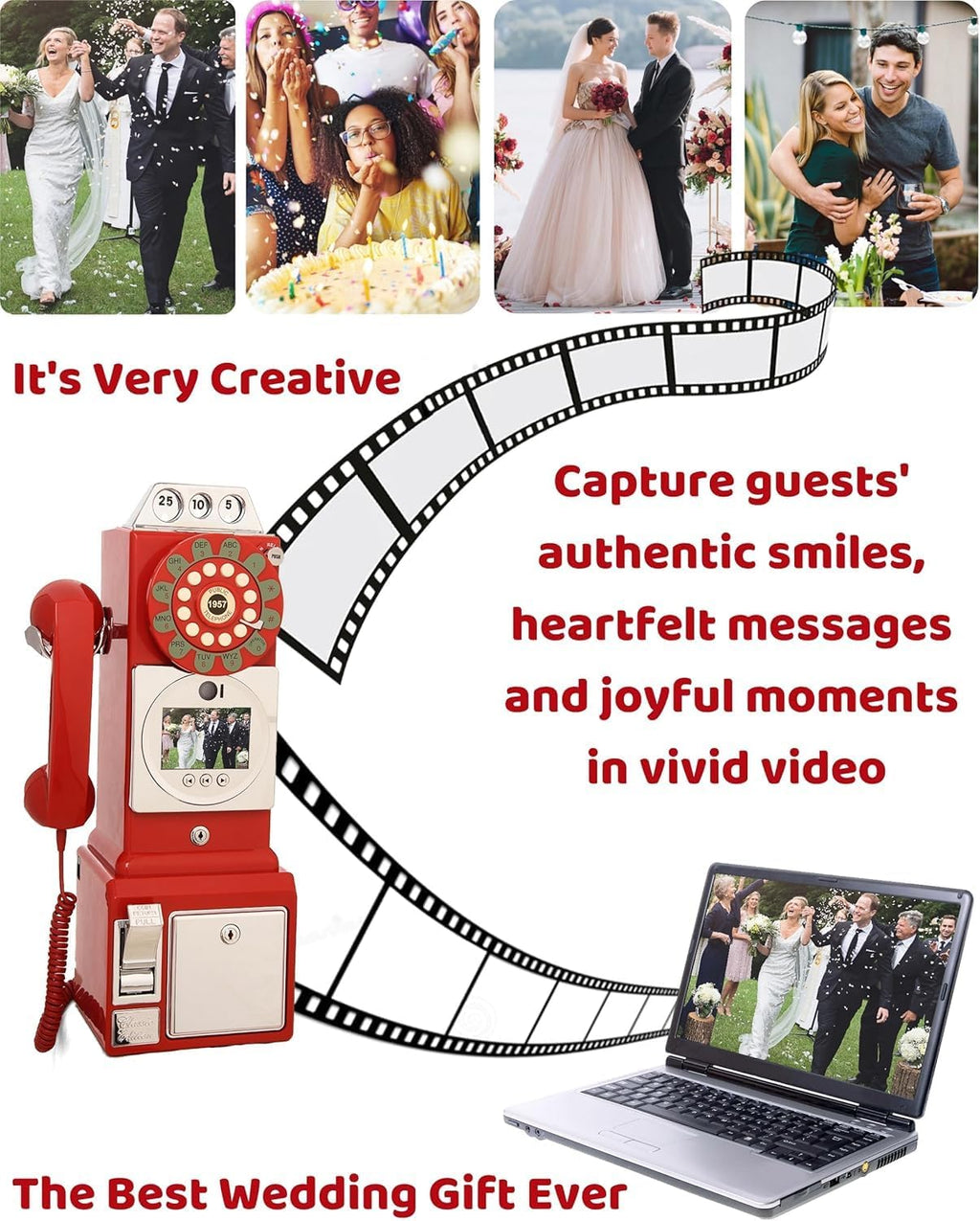 RetroVox Video & Audio Guest Book Wedding Phone Guestbook Creative Easy to Use & Fun Engagements Anniversaries Baby Showers Graduation (Victorian, 06 Bordeaux Red)