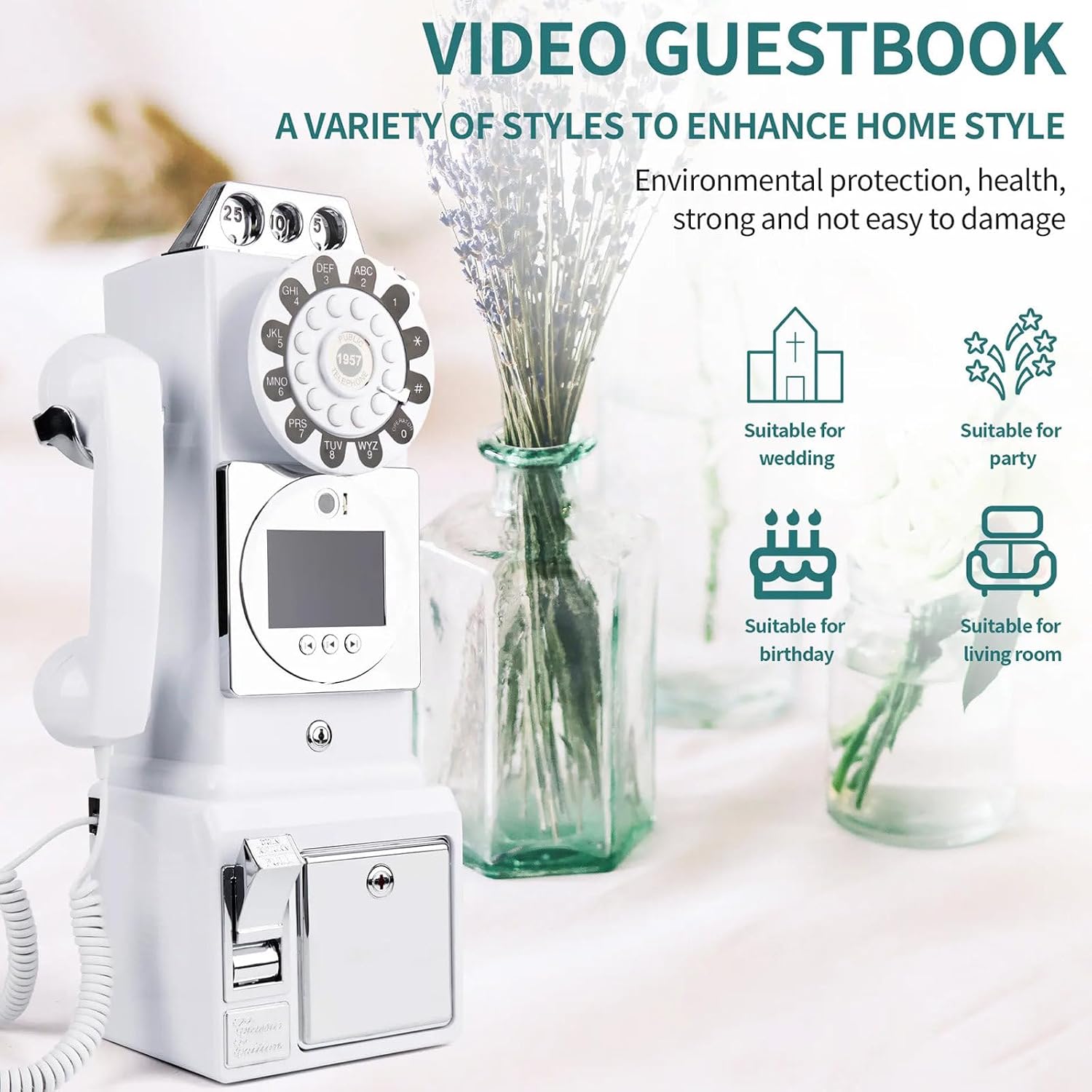 Video Audio Guest Book Wedding Phone,60h/120h/240h Recorded Video,Baby Shower Phone Guestbook,3.5' 1080p Screen,64GB