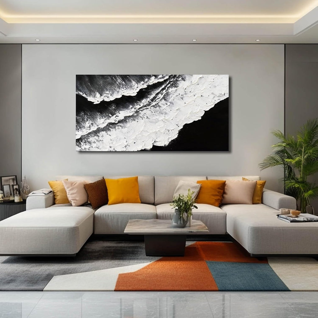 NBAODAN Abstract Wall Art Modern Artwork White Canvas Pictures Large Painting Textured Art 29'x58' Black Office Wall Decor Home Decorations for Living Room
