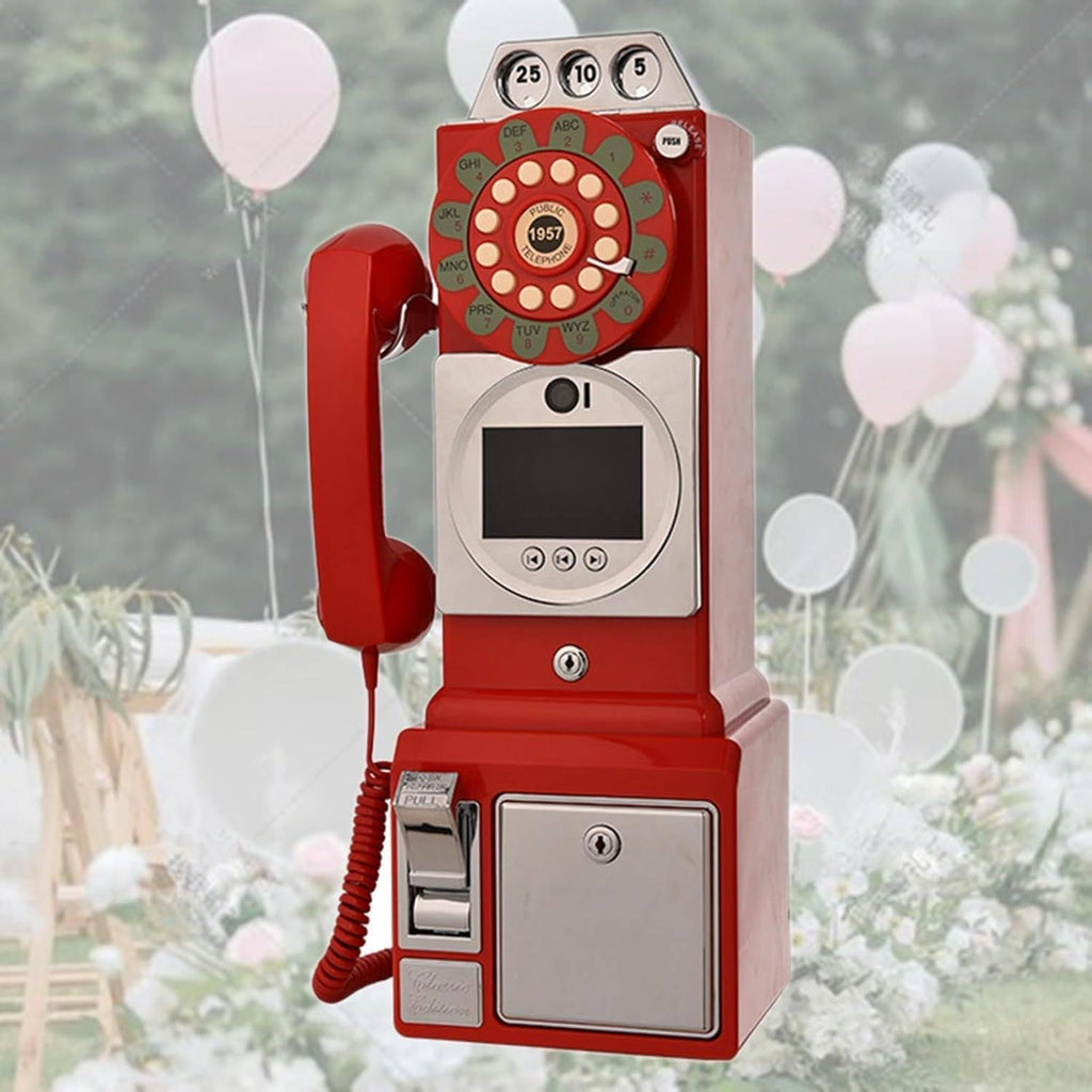 Video Audio Guest Book, 1080P Video Guestbook Wedding Phone, 32G 64G SD Card Customized Video Audio Guest Book with Lens Recording, Retro 1957's Style Vintage Audio Guest Book Audio Messages,Red-64G