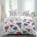 Red Blue Ice Cream Duvet Cover Set Queen Size 4 Pieces Independence Day Watercolor Ice Cream Bedding Set with Zipper Closure, 1 Comforter Cover 92x106 Inches 1 Flat Sheet & 2 Pillow Cases