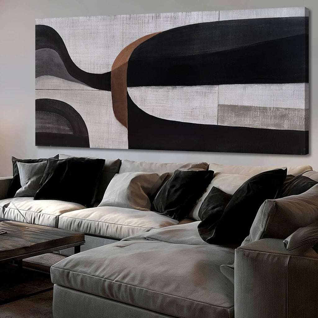 WINKAILIN Large Abstract Black Grey and White Canvas Artwork Modern Geometric Painting for Living Room Bedroom Office Minimalist Wall Decoration 29x58 Inch