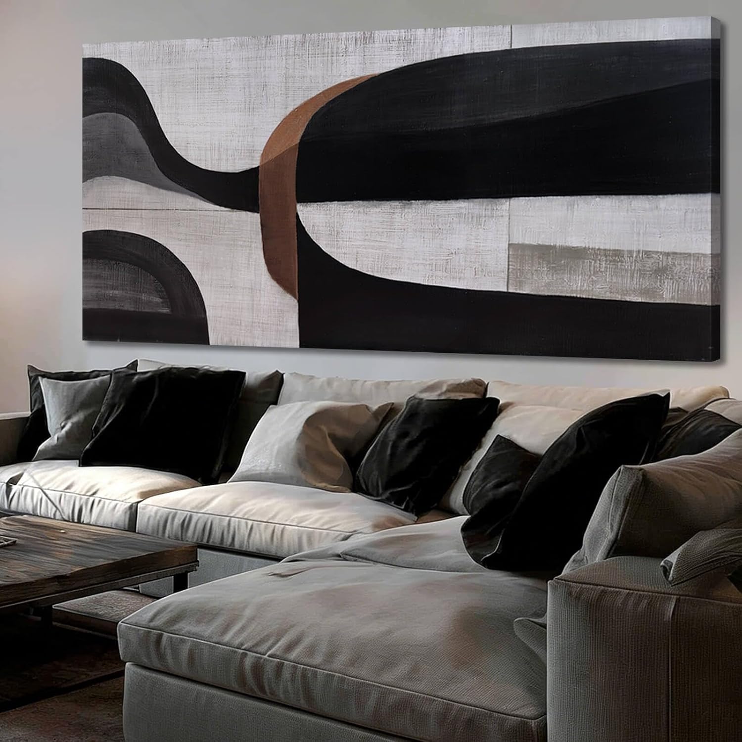 WINKAILIN Large Abstract Black Grey and White Canvas Artwork Modern Geometric Painting for Living Room Bedroom Office Minimalist Wall Decoration 29x58 Inch