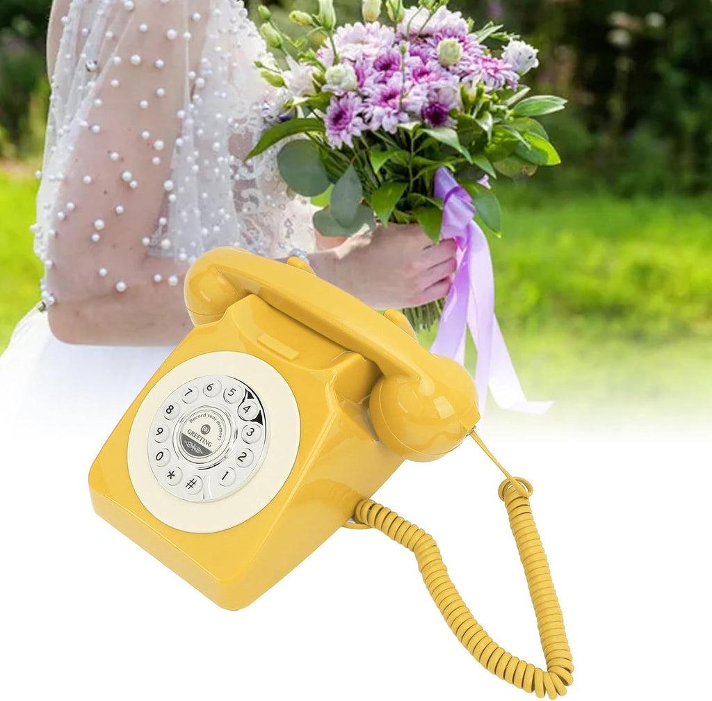 Audio Guest Book Wedding Phone, Clear Sound Convenient Use Audio Message Recording Telephone, Retro Phone Audio GuestBook for Wedding Event Birthday Party (Yellow Duck