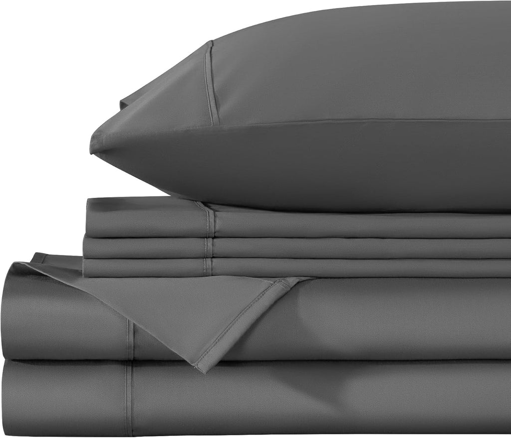 LBRO2M 1000 Thread Count 100% Egyptian Cotton Sheets Set 6 Piece Sets King Bed Sheet Deep Pocket Sheet Set 16' Soft Comfortable All Season (King, Dark Gray)