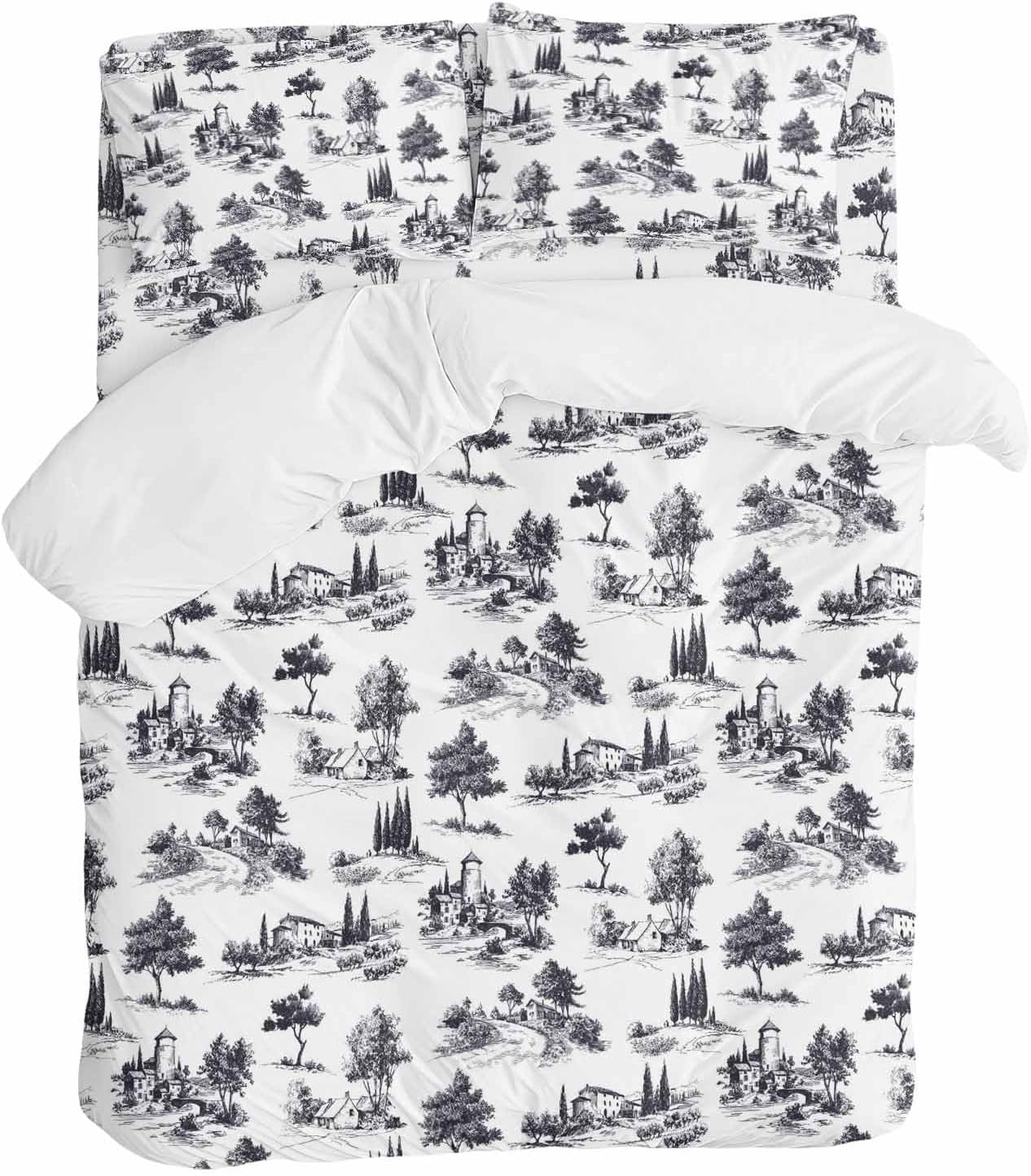 Farmhouses Plants Duvet Cover Set Queen Size 4 Pieces Mystic Castle Rustic Abstract Tree Retro Bedding Set with Zipper Closure, 1 Comforter Cover 90x92 Inches 1 Flat Sheet & 2 Pillow Cases