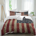 Vintage U.S. Flag Duvet Cover Set Queen Size 4 Pieces Red White Striped Star Independence Day Bedding Set with Zipper Closure, 1 Comforter Cover 86x86 Inches 1 Flat Sheet & 2 Pillow Cases