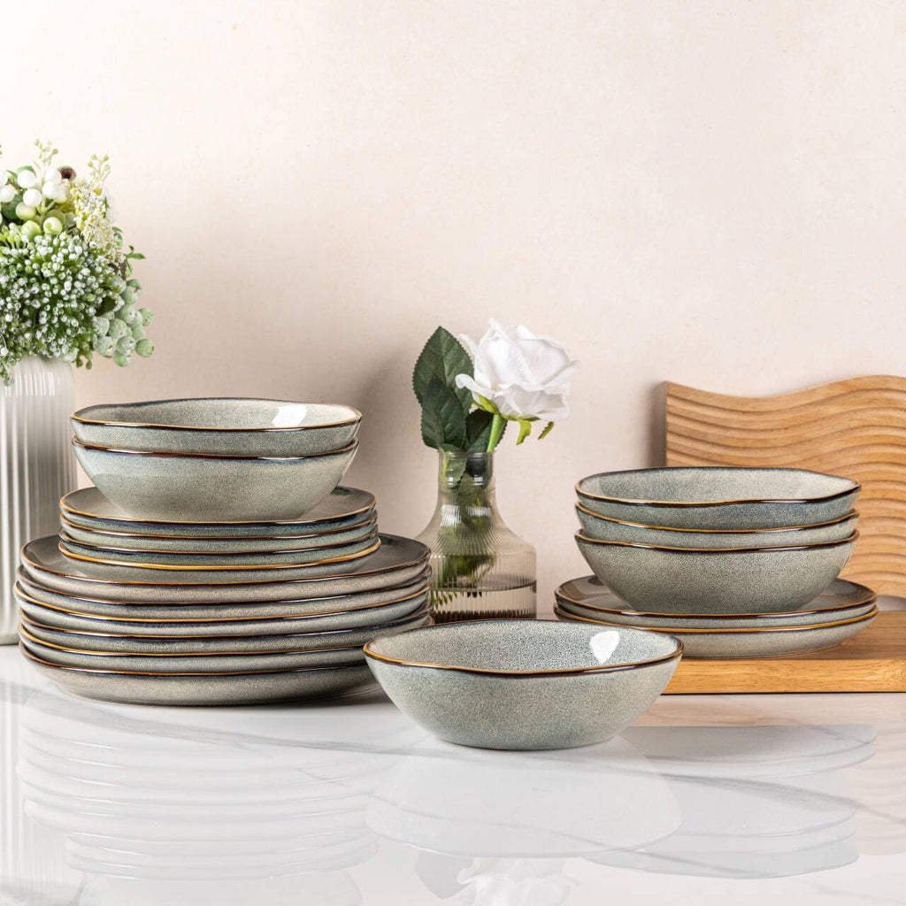 AmorArc Ceramic Dinnerware Sets,Handmade Reactive Glaze Stoneware Plates and Bowls Sets,Highly Scratch Resistant | Dishwasher & Microwave Safe Dishes Set,Service for 6 (18pc)