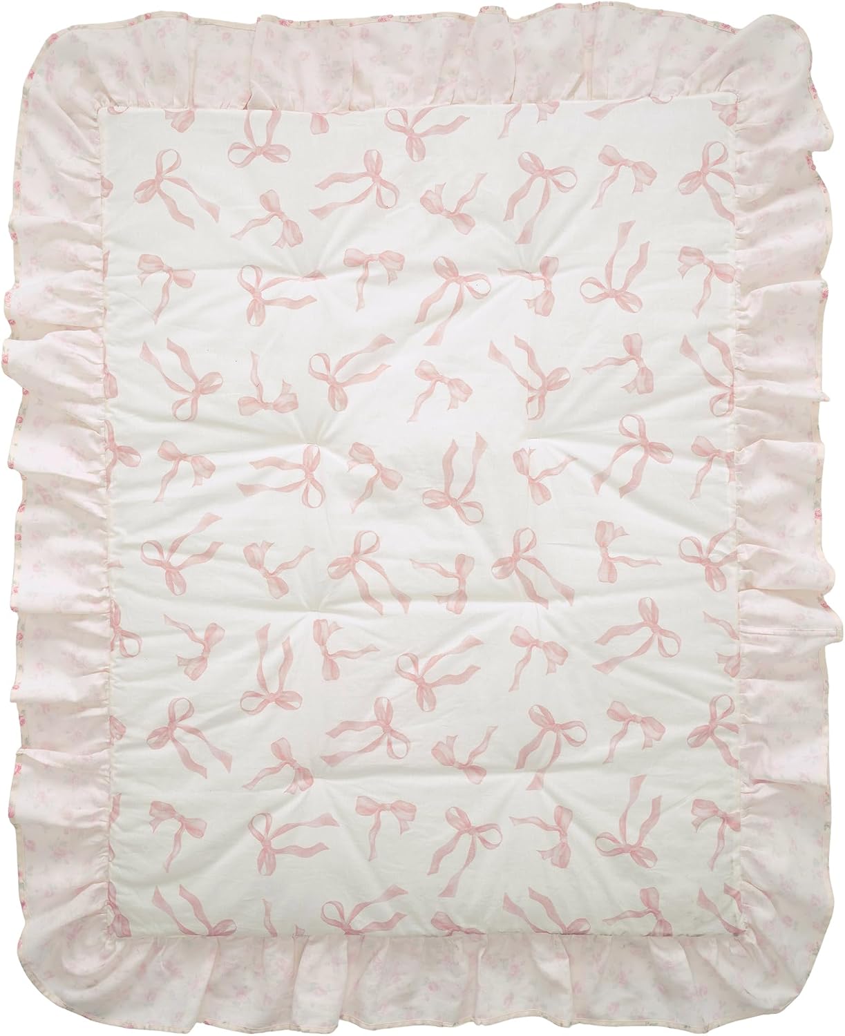 Lambs & Ivy Coquette Floral Pink Bows Aesthetic 3-Piece Baby Crib Bedding Set