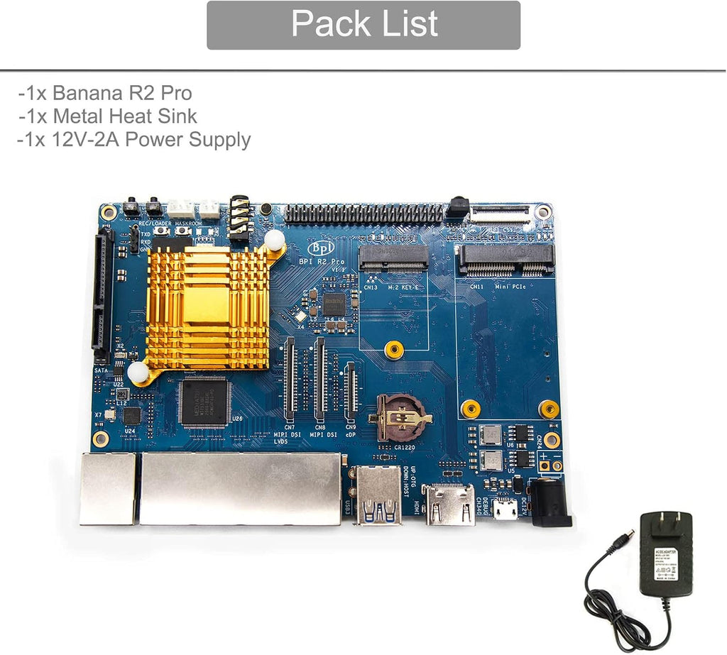 Banana Pi BPI-R2 Pro Open Source 5 Gigabit Port Wireless Smart WiFi Router 2G LPDDR4 and 16G EMMC Developement Based in Linux OpenWRT for NAS VPN Server and DIY Software