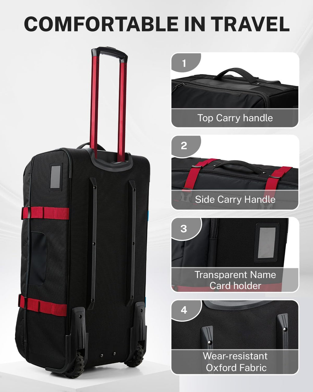 Gonex Rolling Duffle Bag with Wheels, Water-repellent 90L Nylon Large Wheeled Travel Duffel Luggage with TSA Lock & Telescopic Handle 30 inch, Black & Red