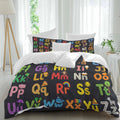 Alphabet Duvet Cover Set Queen Size 4 Pieces American Cartoon Early Education Alphabet Minimalist Mural Bedding Set with Zipper Closure, 1 Comforter Cover 92x106 Inches 1 Flat Sheet & 2 Pillow Cases