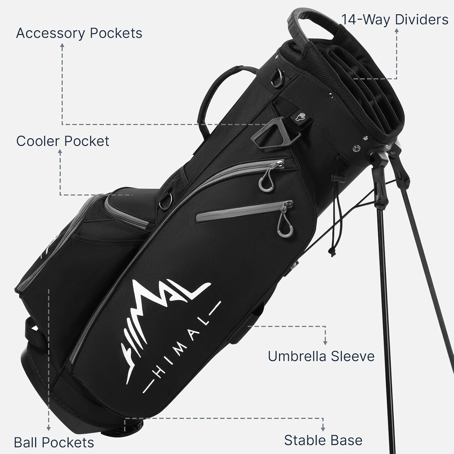GoHimal 14-Way Golf Stand Bag, Golf Bag with Stand - Lightweight Durable Club Bag for Men & Women
