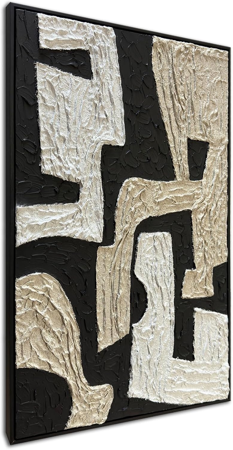 zoinart Black Framed Artwork Wall, Wabi-sabi Black and White Textured Wall Art, Modern Abstract Painting Minimalist Contemporary Art 24x36 Inch