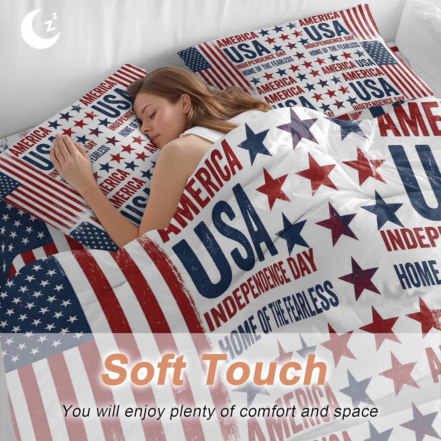 Independence Day Duvet Cover Set Queen Size 4 Pieces Retro American USA Flag Red Stripes Abstract Bedding Set with Zipper Closure, 1 Comforter Cover 92x106 Inches 1 Flat Sheet & 2 Pillow Cases