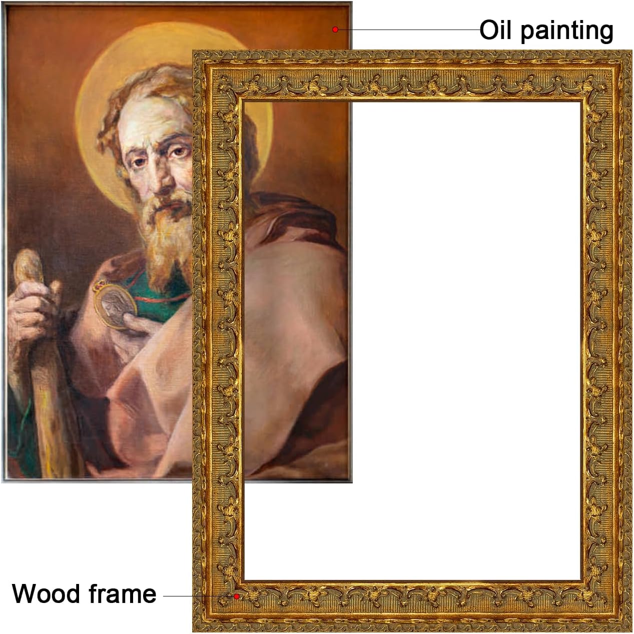 Rimbol Antique Gold Solid Wood Picture Frame - Hand Carved Distressed Finish with Gorgeous Floral Pattern, Wide Ribbon Gallery Frame for Canvas Paintings - Wall Decor for Living Room, Bedroom (24x28)